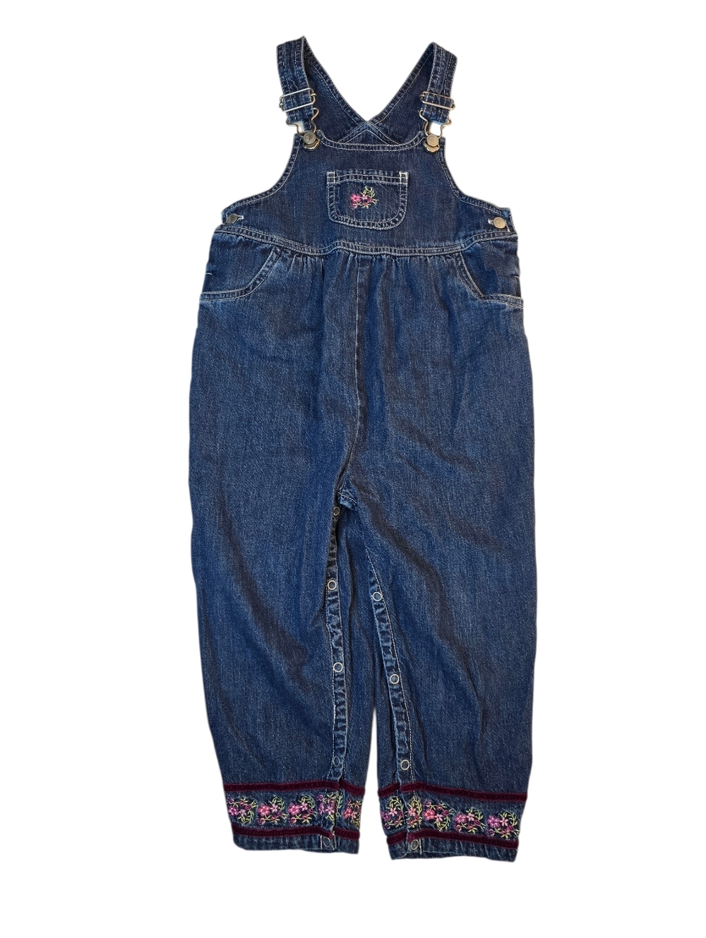 Vintage Gymboree Denim Embroidered Floral Overalls - Blue